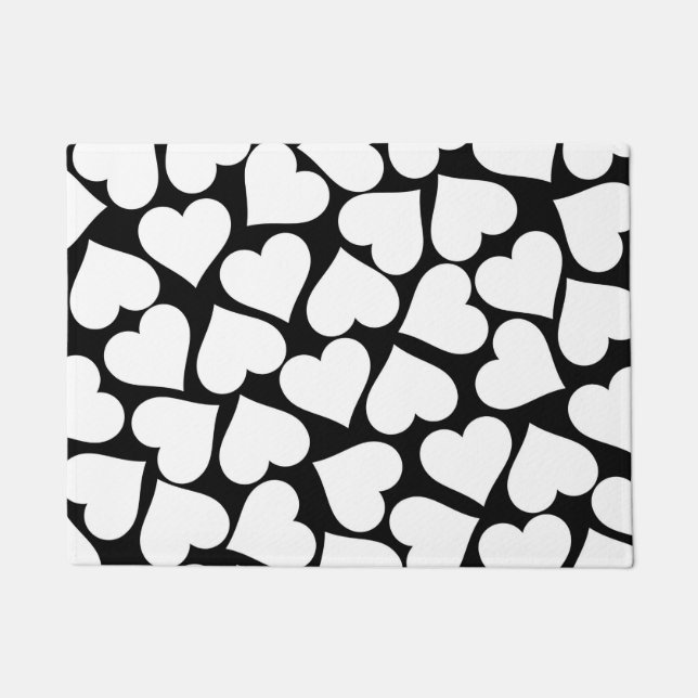 Paillasson Motif de coeur noir et blanc rétro (Devant)