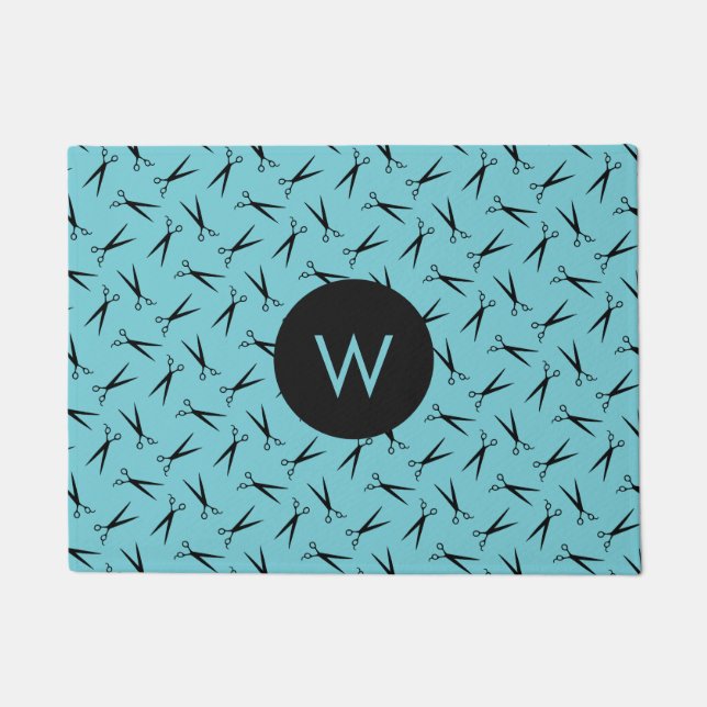 Paillasson Motif de coiffeur de ciseaux de monogramme (Devant)