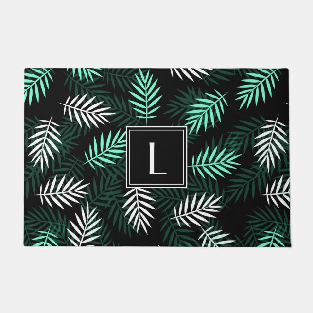 Paillasson Motif de feuilles botaniques à monogramme moderne (Devant)
