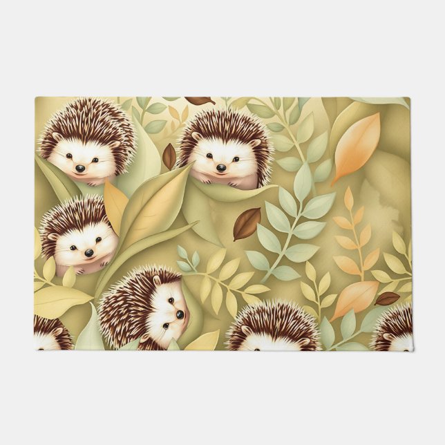 Paillasson Motif de feuilles d'automne de hérisson mignon (Devant)