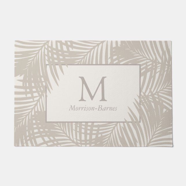 Paillasson Motif de feuilles de palmes tropicales Taupe Monog (Devant)