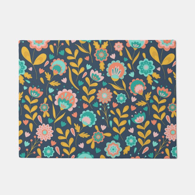 Paillasson Motif de fleur d'art populaire (Devant)