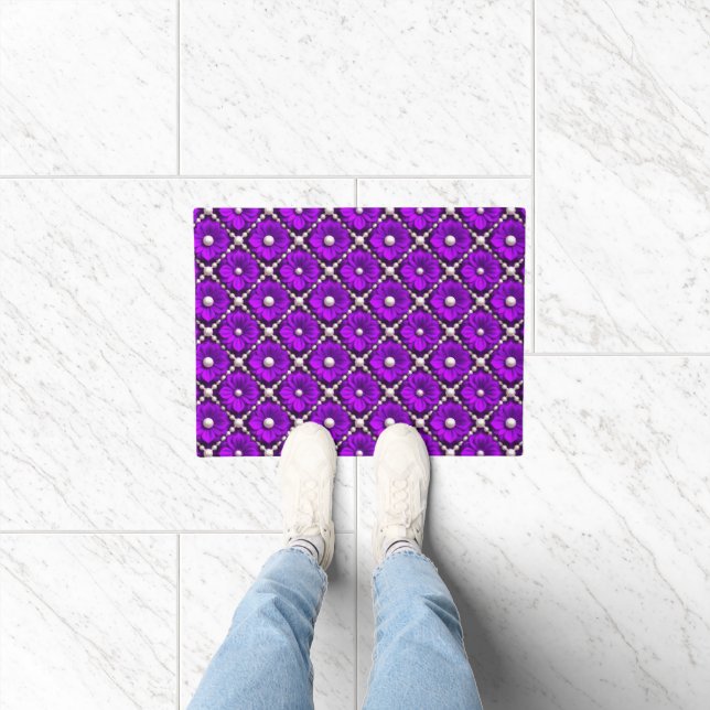 Paillasson Motif de fleur violette avec perles (Intérieur)