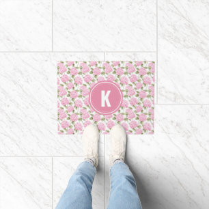 Paillasson Motif de fleurs d'hydrangea rose élégant avec mono