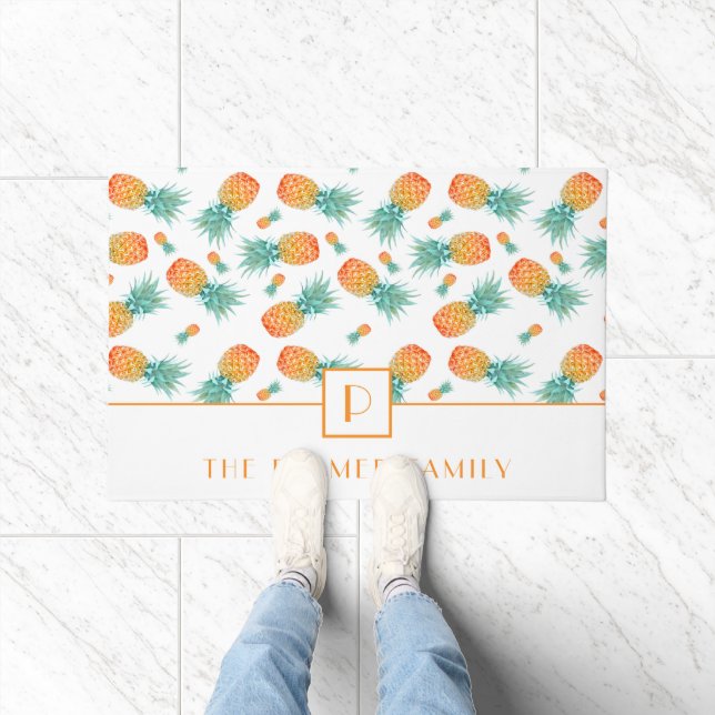 Paillasson Motif de fruit ananas monogramme moderne (Intérieur)
