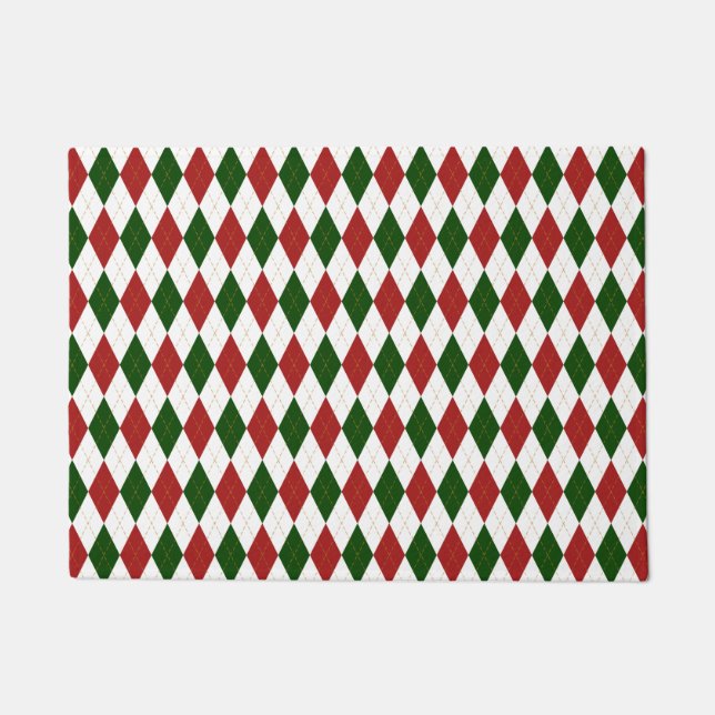 Paillasson Motif de Jacquard Diamant Arlequin rouge et vert (Devant)