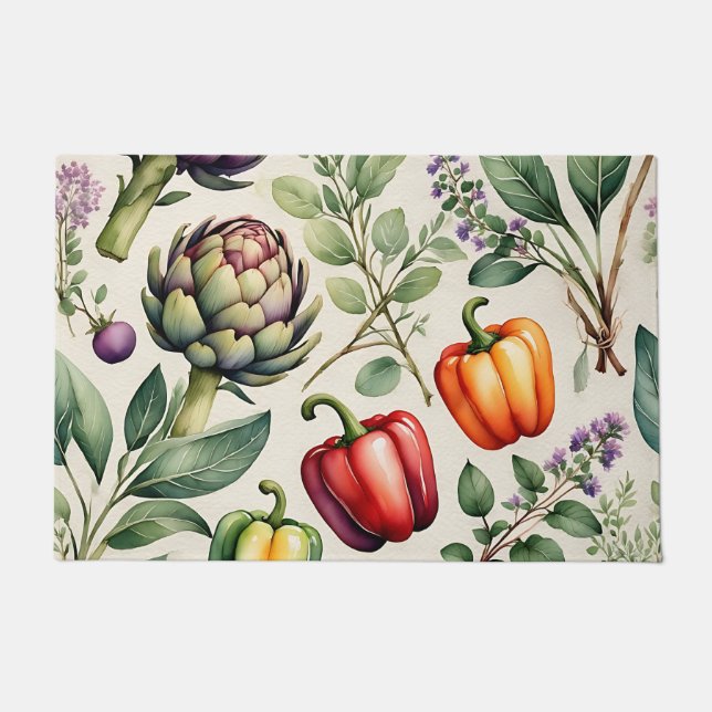 Paillasson Motif de jardin potager à l'aquarelle (Devant)