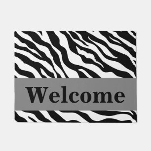 Paillasson Motif de la peau noire blanche gris Zebra Bienvenu
