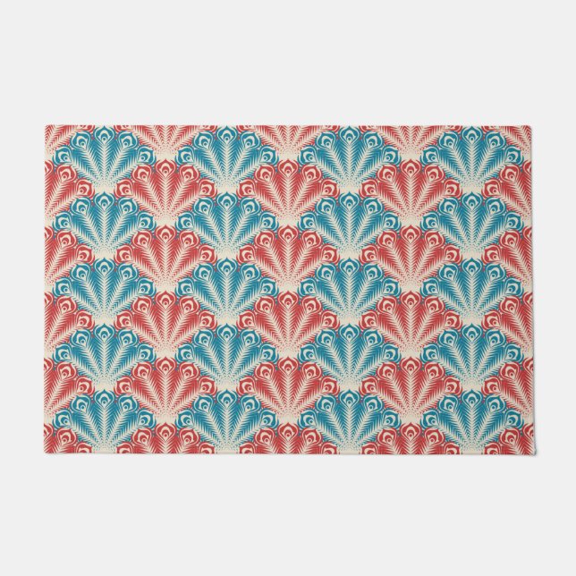 Paillasson Motif de la queue de paon rouge et bleu (Devant)
