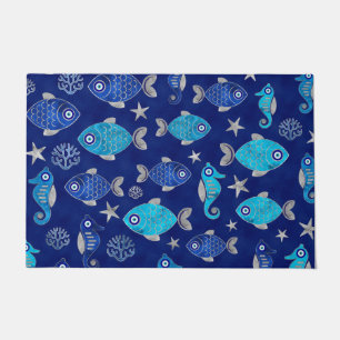 Paillasson Motif de l'oeil du poisson et du cheval de mer