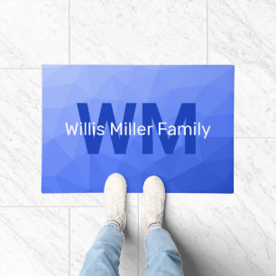 Paillasson Motif de maille géométrique bleu foncé Monogramme