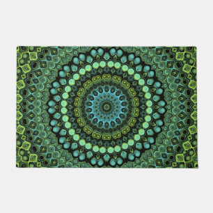 Paillasson Motif de mandala kaléidoscope vert et sarcelle