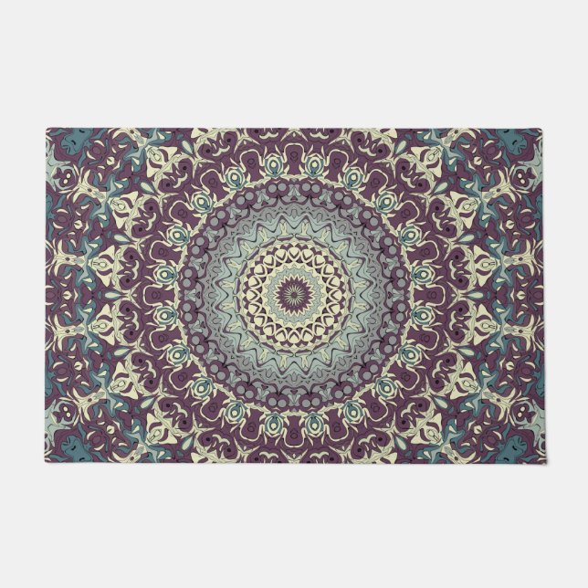 Paillasson Motif de mandala violet sarcelle et crème (Devant)