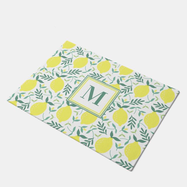 Paillasson motif de monogramme botanique de citron (Incliné)