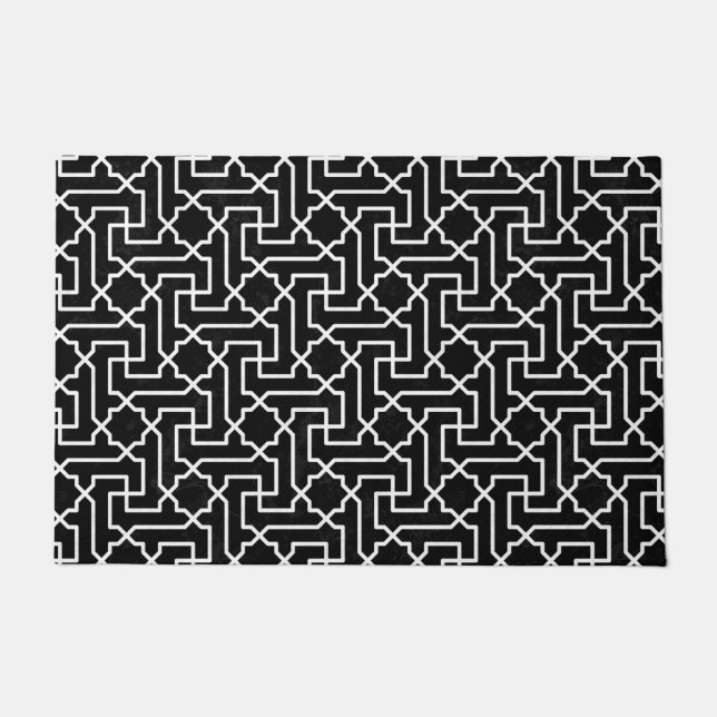Paillasson Motif de mosaïque marocaine noire et blanche (Devant)