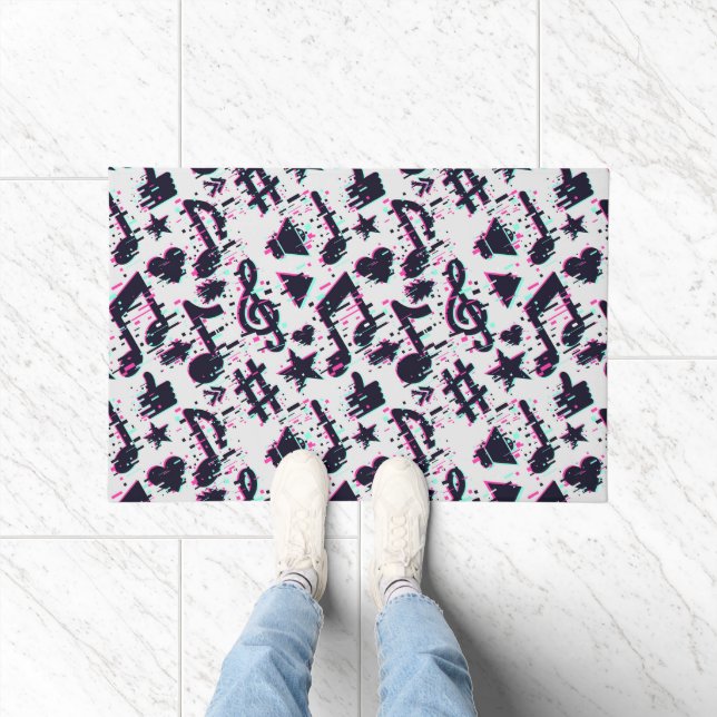 Paillasson Motif de notes musicales et de coeurs déformés (Intérieur)