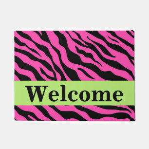 Paillasson Motif de peau noire rose chaud vert Zebra Accueil
