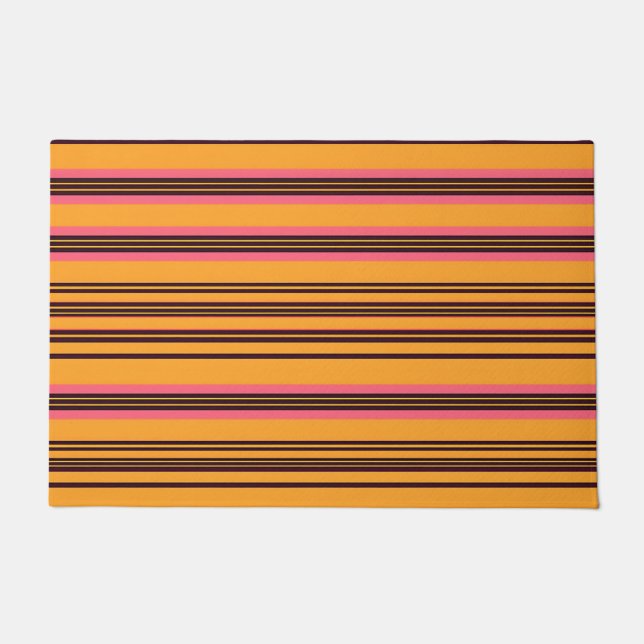 Paillasson Motif de rayure horizontale rose orange gras (Devant)