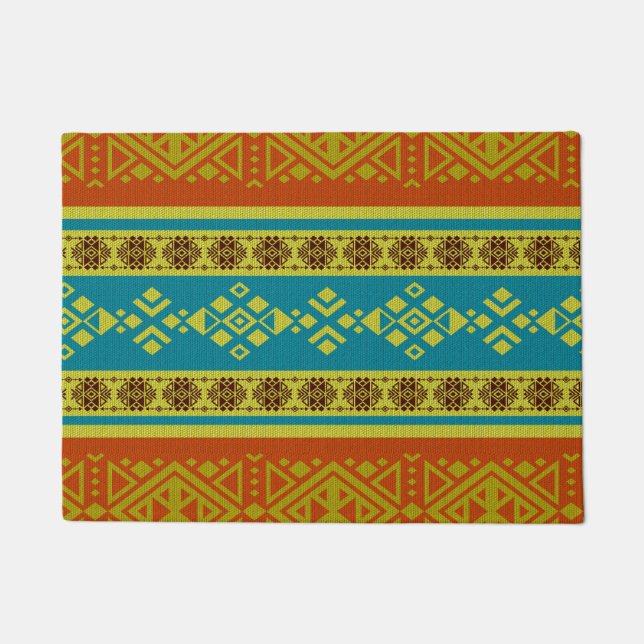 Paillasson Motif de style de /Tribal de Mexicain - orange et (Devant)