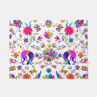 Paillasson Motif de style Otomi avec Weims, lapins et oiseaux