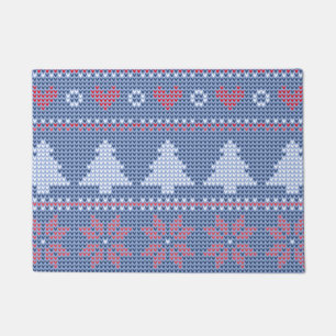 Paillasson Motif de tricot de Noël Bleu