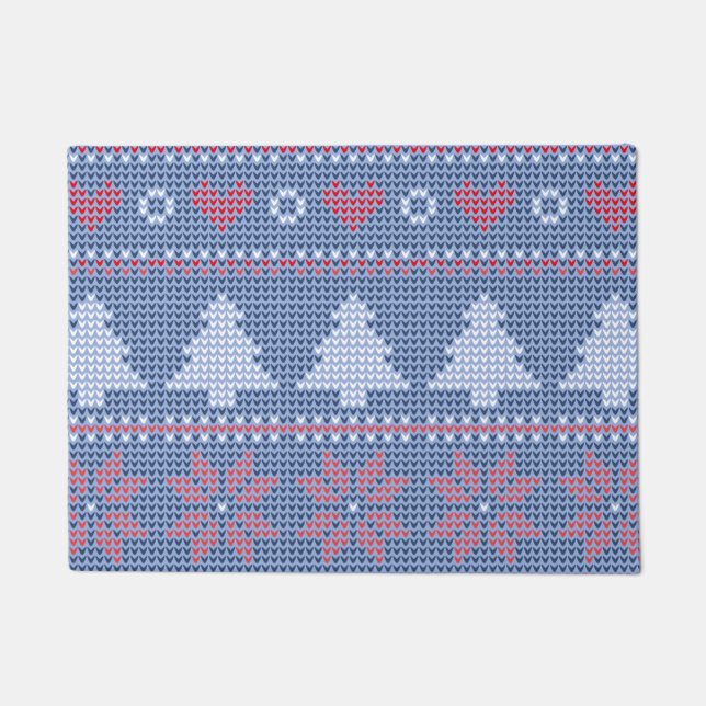 Paillasson Motif de tricot de Noël Bleu (Devant)