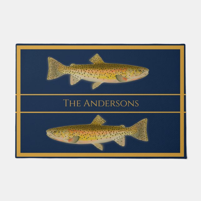 Paillasson motif de truite d'aquarelle de poisson vintage (Devant)