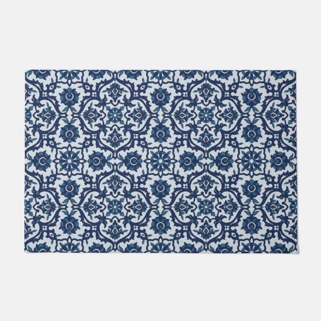 Paillasson Motif de tuiles florales Azulejos bleu-portugais (Devant)