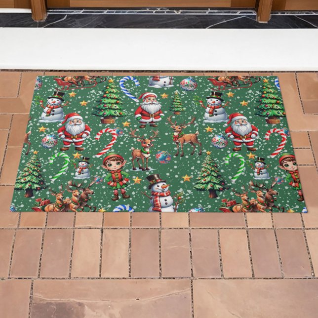Paillasson Motif décoratif de Noël sur fond vert (Créateur téléchargé)