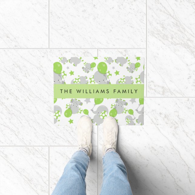 Paillasson Motif D'Eléphants, Eléphants Mignons, Votre Nom (Intérieur)