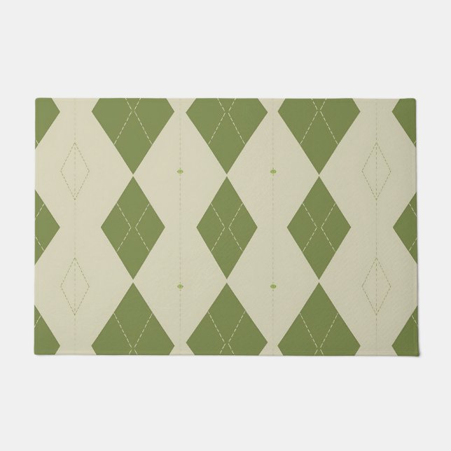 Paillasson Motif diamant Argyle vert olive (Devant)