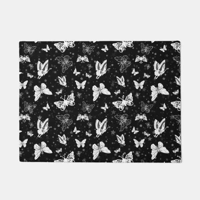 Paillasson Motif d'illustration noir blanc papillon (Devant)