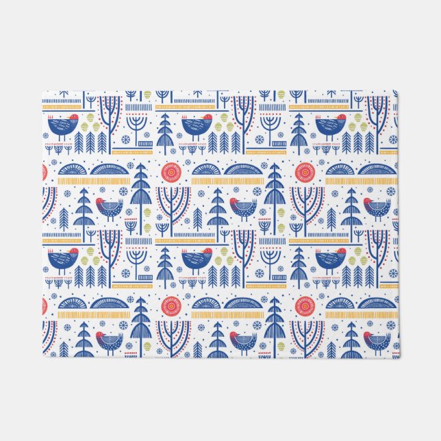 Paillasson Motif d'oiseau d'hiver d'art populaire (Devant)