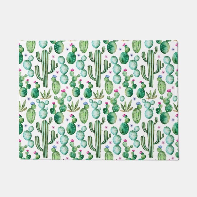 Paillasson Motif d'usines de cactus d'aquarelle (Devant)