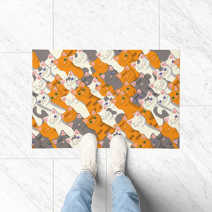 Paillasson Motif en diagonale du chat noir blanc gingembre