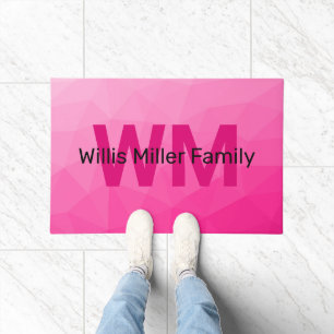 Paillasson Motif en maille géométrique rose vif Monogramme