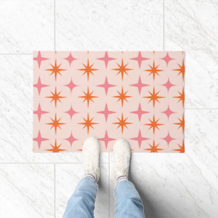 Paillasson Motif étoilé rétro du milieu du siècle rose orange