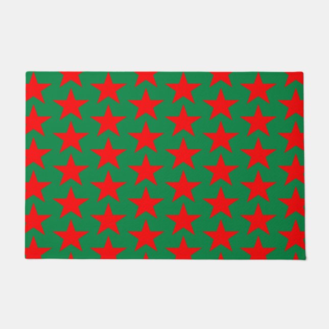 Paillasson Motif Etoiles Vertes Et Rouges (Devant)