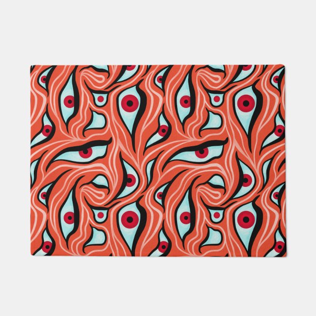Paillasson Motif Evil Eyes - Abstrait Red Eyes sur Orange (Devant)