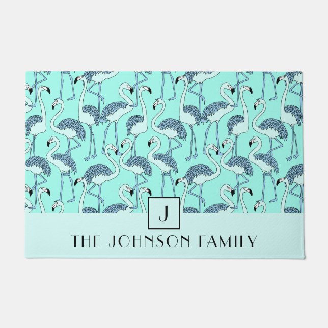 Paillasson Motif Flamant Monogramme Moderne (Devant)