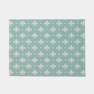 Paillasson Motif Fleur De Lis gris sur fond turquoise
