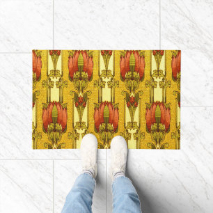 Paillasson Motif floral Art Nouveau rouge tulipe vintage