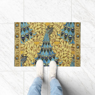 Paillasson Motif floral au paon bleu Art nouveau vintage