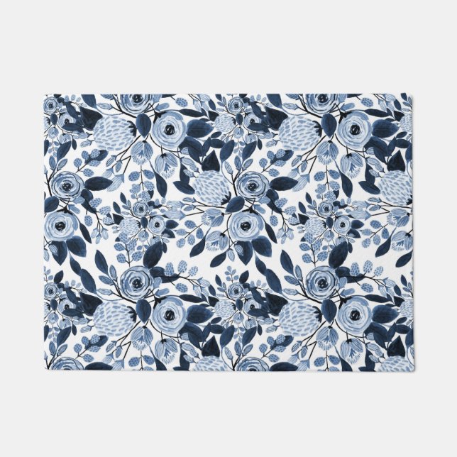 Paillasson Motif floral bleu marine Pastel (Devant)