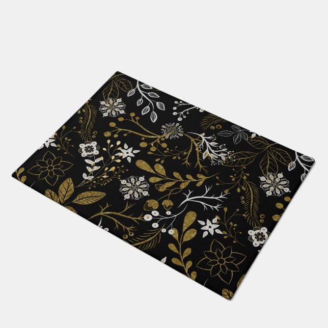 Paillasson Motif floral complexe avec or et blanc  (Incliné)