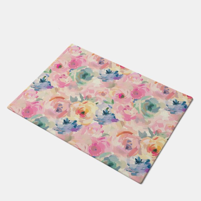 Paillasson Motif floral de fleurs pastel colorées abstraites (Incliné)