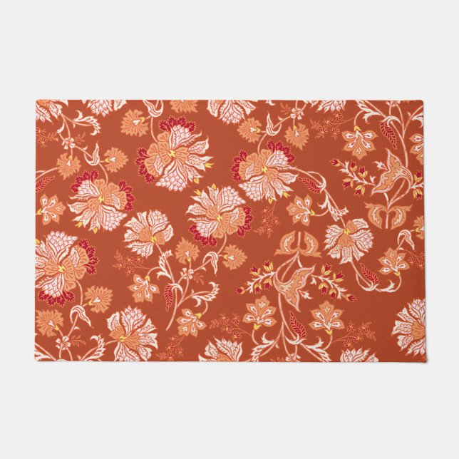 Paillasson Motif floral orangé en terre cuite brûlée (Devant)