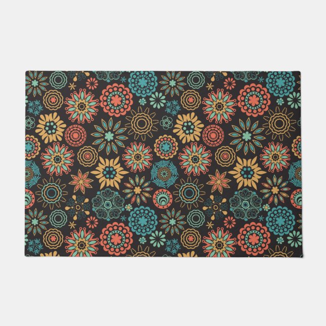 Paillasson Motif floral turquoise orangé moderne (Devant)