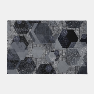 Paillasson motif géométrique Abstrait, noir et gris.