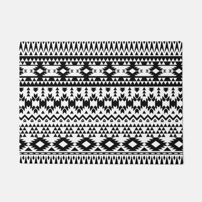 Paillasson Motif géométrique Aztec noir et blanc (Devant)